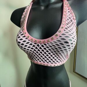 Baby Pink Studded netted 2 pc